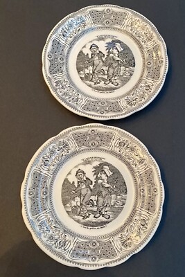 12 Vtg French Talking Plates Language of Flowers Gien (2 Sets of 6