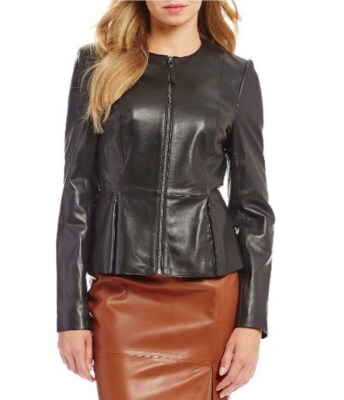 Stylish Black Women's Leather Jacket Real Lambskin Handmade Designer Motor Biker