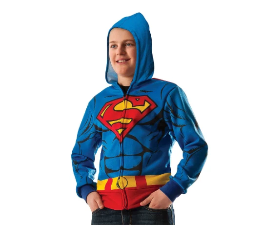 SUPERMAN HOODIE ZIP UP SWEATSHIRT RUBIE S DC COMICS BOYS COSTUME L