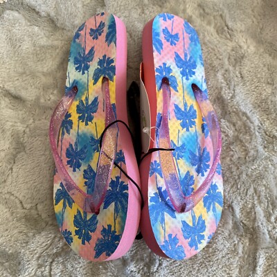 WONDER NATION GIRLS PALM TREE DESIGN FLIP FLOPS SHOES SIZE 11-12