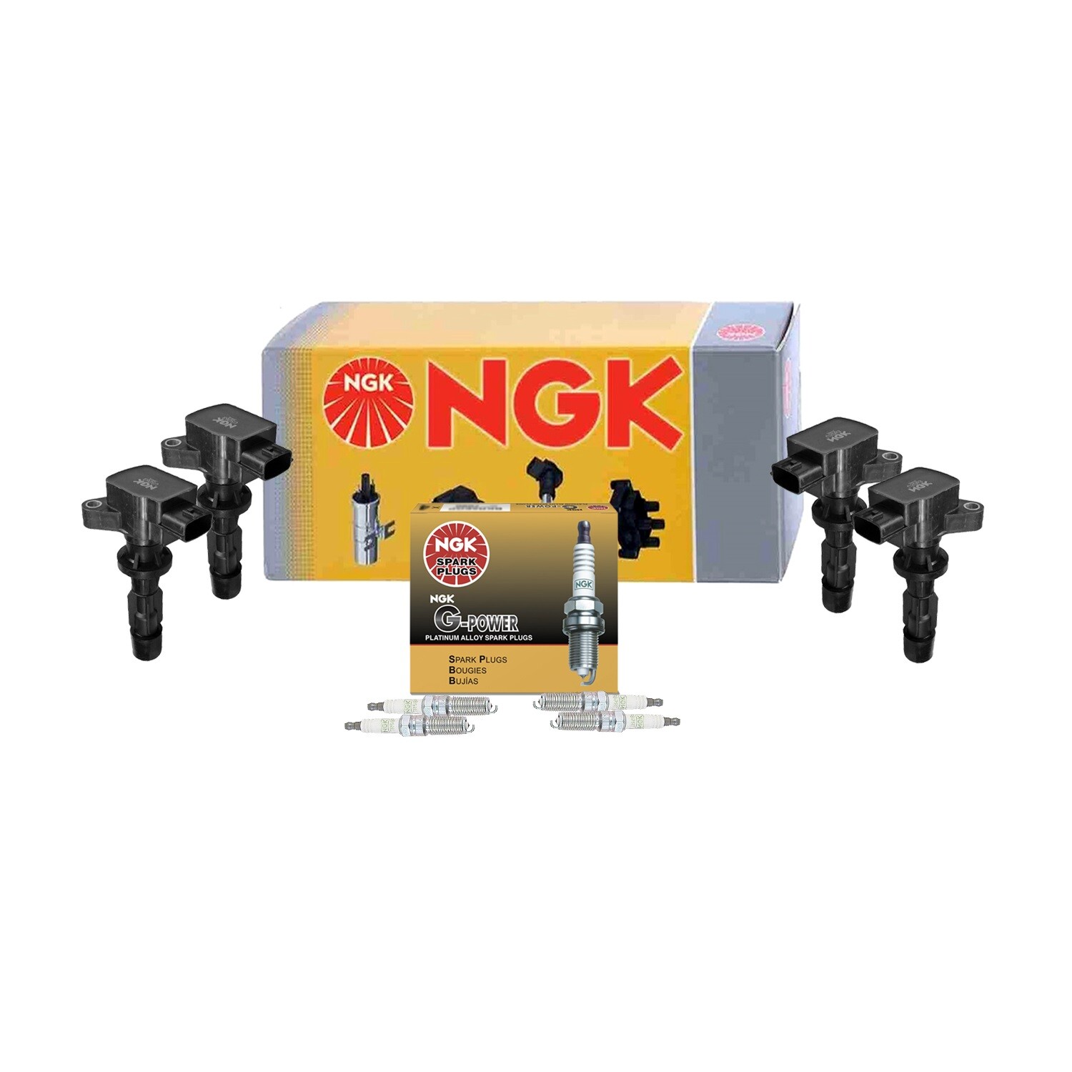 NGK 4 Ignition Coils and 4 G-Power Spark Plugs Kit For Mazda 3 6 CX-7 L4