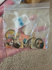 Assorted Lot Of Patriotic Pins Keychains And Misc Junk Drawer Lot