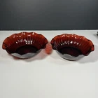 Vintage Ruby Red Pressed Glass Serving Bowls Set of 2 Scalloped Edge