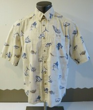 Mens Columbia Hawaiian Multicolor Short Sleeve Shirt Fish All Over Size M Cotton