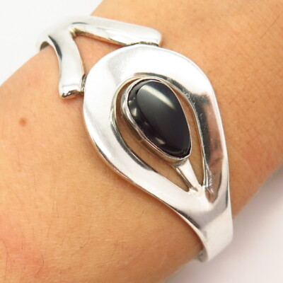 アクセサリー 80s Mexico black onyx bangle silver 925 925 Sterling Silver Vintage Mexico Black Onyx Gem Hinged