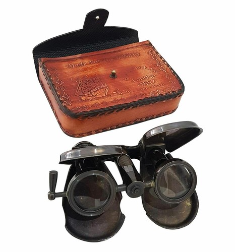 Nautical Antique Brass Binocular Marine Handheld Binocular With Leather Case - Picture 3 of 4