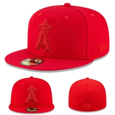 New Era Anaheim Angels Scarlet Fitted Hat MLB Basic Solid Color Red on Red Cap