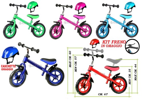 BICI SENZA PEDALI PER BAMBINI BICICLETTA BICI REGOLABILE CON CASCHETTO E  FRENO | eBay