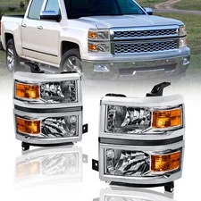 Pair Front Headlight Assembly For 2014-2015 Chevy Silverado 1500 Amber Reflector