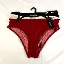 New Women  s Steve Madden Sheer Back Black Red Pink Panties 3 Pack Sz L NWT Mesh