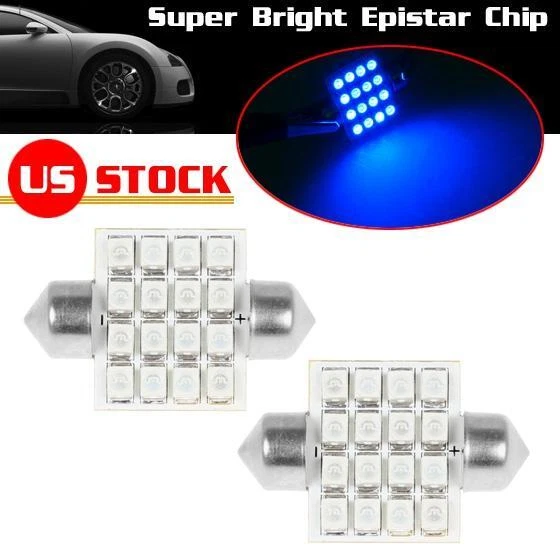 2x Azul 16SMD LED Mapa/Cúpula Interior Instrumento Luces Bombillas LED 31MM DE3022 Foto 2 de 4