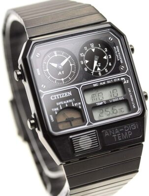 CITIZEN ANA-DIGI TEMP JG2105-93E Black Analog Digital Vintage Men