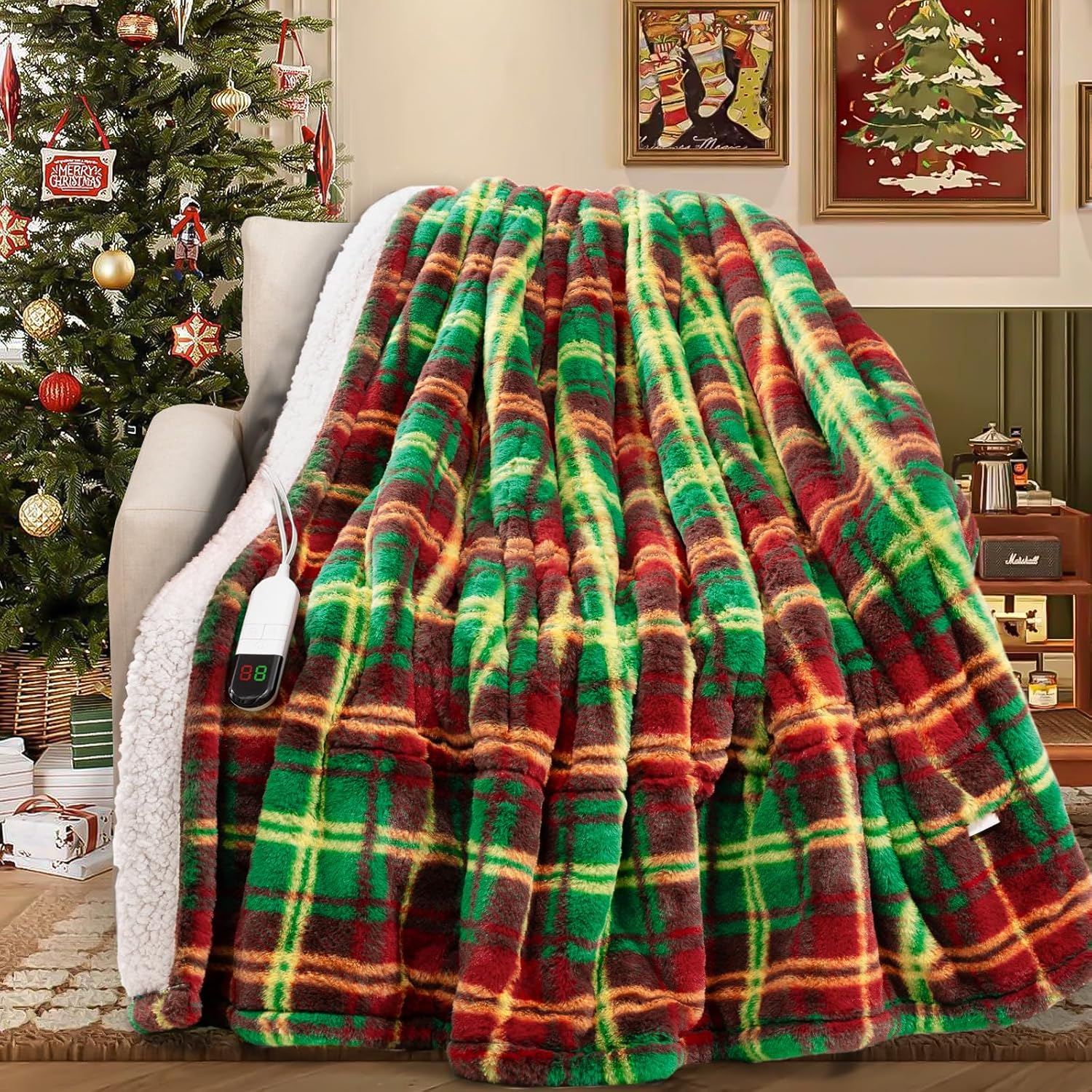 Faux Fur Electric Heated Blanket for Couch,Sofa, Sherpa Heating Blanket with 8 H