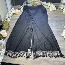 Cejon Black Scarf w/ Fringe NEW WITH TAGS Rayon Wraps Womens