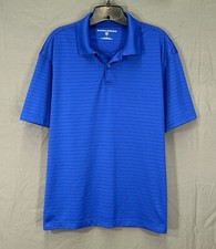 SADDLEBRED Men's BLUE Striped POLY KNIT Casual SHORT SLEEVE Polo Shirt Sz L