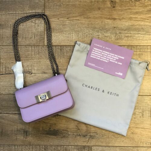 Charles & Keith Alia Ltd Edition Lilac Chain Strap Crossbody Purse NWT Dustbag - Picture 4 of 14