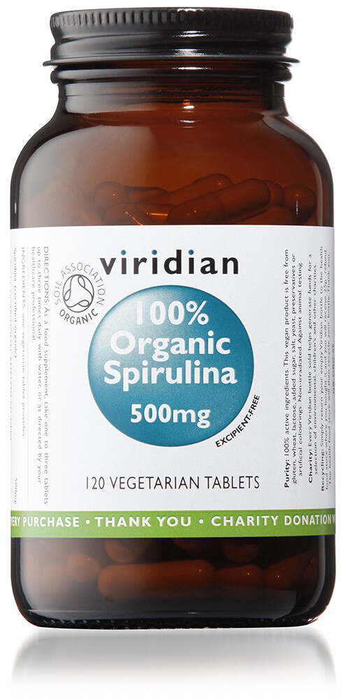 viridian 100% Organic Spirulina 500mg 120 Vegan Vegetarian Tablets