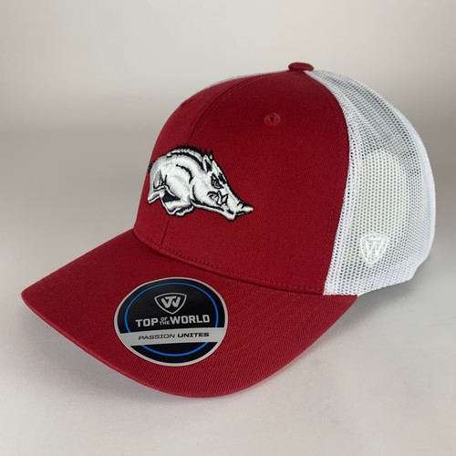 Arkansas Razorbacks NCAA Red White Top of the World Snapback Trucker Hat New