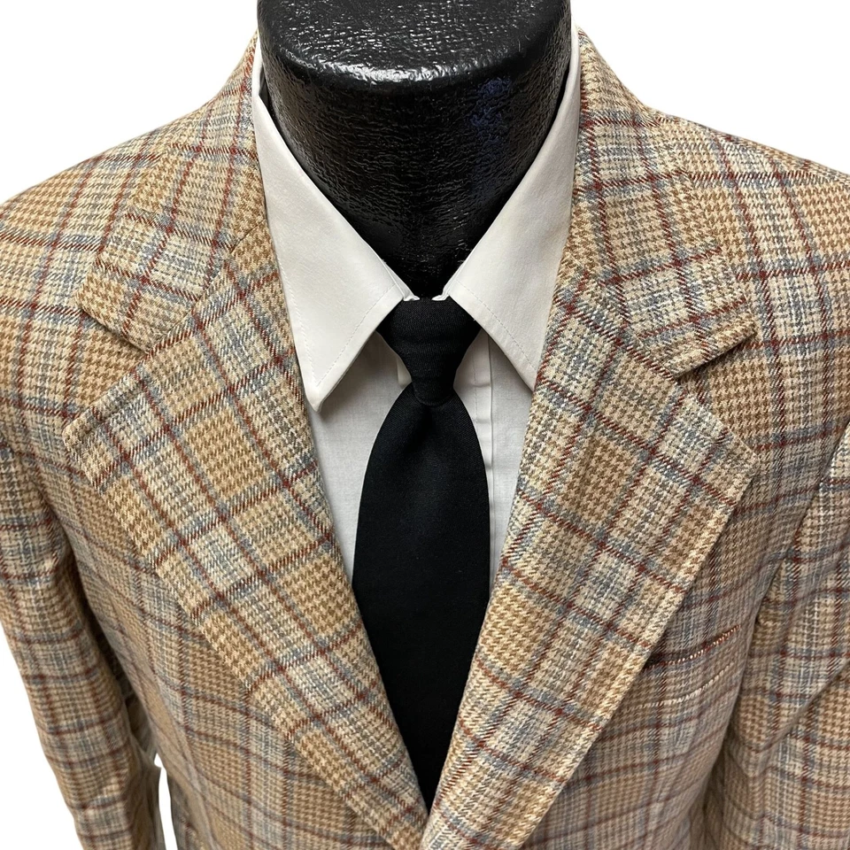 Abrigo Deportivo Bonds Beige Espiga Años 70 De Colección Azul SOMBRA CUADROS Lana Tweed Chaqueta Foto 2 de 4