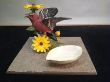Vintage Porcelain Trio Lenox White Winged Crossbill, Lenox Dish & Porcelain Tile