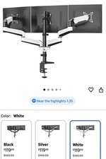 3 Arm Full Motion Adjustable Gas Spring Dual Monitor Mount - White/Black