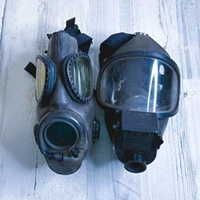 Vintage US Military MSA Chemical Field Gas Masks For Parts Pair Of Masks