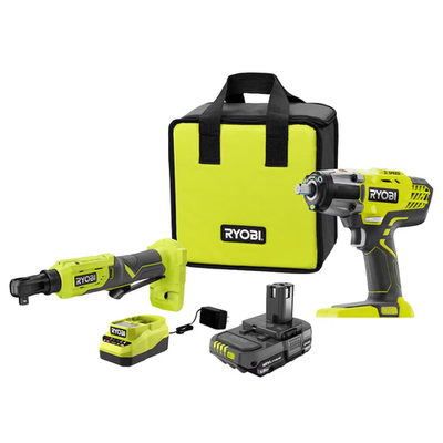 RYOBI 18V 1/2-inch Impact Wrench 3/8-inch Impact Ratchet Kit
