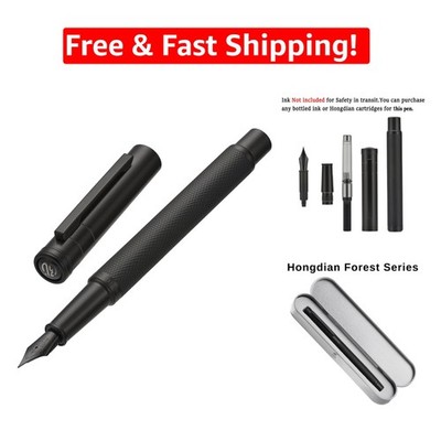 Matte Black Forest Fountain Pen Set - Extra Fine Nib & Metal Box, Elegant Gift