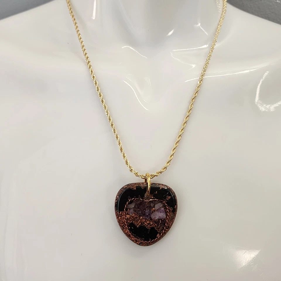 Orgonite Heart Pendant – Lepidolite, Black Tourmaline, Amethyst, Clear Quartz,  - Image 2 of 4