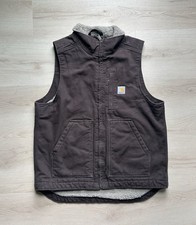 Carhartt Sherpa-Lined Loose Fit Work Vest Brown Cotton Men  s Size S OV4277-M