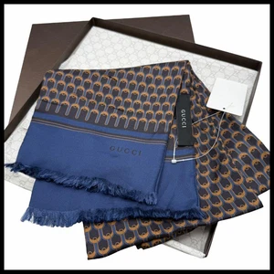 GUCCI Foulard étole en soie marron marine homme design élégant avec boite 155x16cm