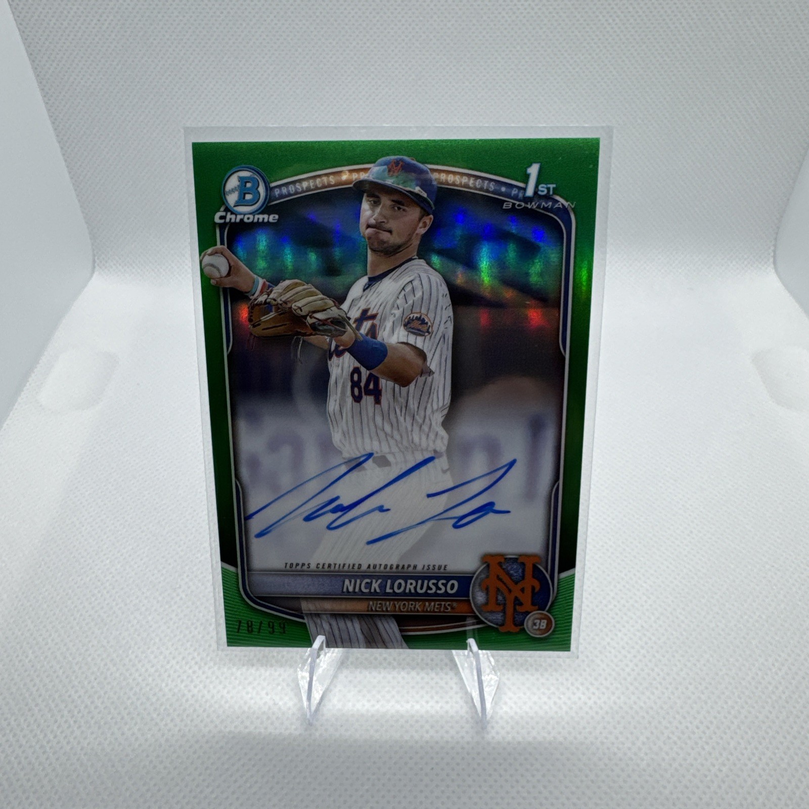 NICK LORUSSO 2025 BOWMAN CHROME 1ST GREEN REFRACTOR AUTO /99 METS  CPA-NL