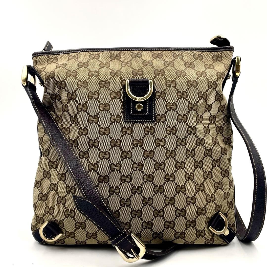 Gucci Vintage Abby GG Canvas Leather Crossbody Shoulder Bag Brown  