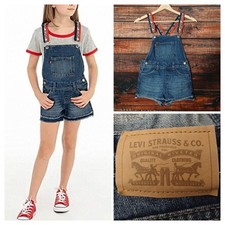 Levis Jean Shortall Overalls Girls 6 X Age 6-7 Years Blue Denim Logo Straps