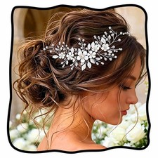 Unicra Silver Bride Wedding Hair Vine Flower Bridal Hair Piece Rhinestone Hair A