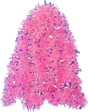JXITON 20ft/6m Pink Christmas Tinsel Garland Iridescent Metallic Twisted Hanging