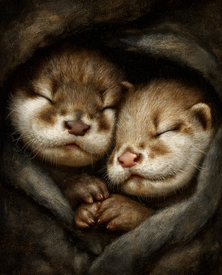 8x10 Two Cats Sleeping Together Art Print - 505423574