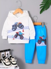 Cartoon Truck Graphic Hoodie & Pants Set