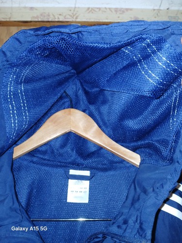 Adidas Track Suit Navy Blue 3 Stripes Mens Medium Hooded Zipped Legs 2006 Y2K - Picture 19 of 23