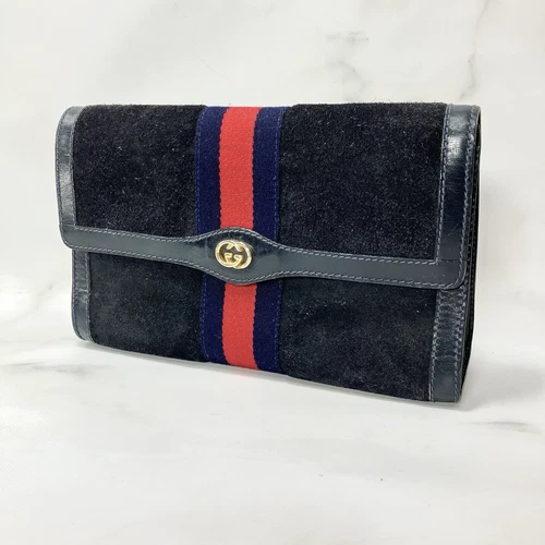 Auténtico bolso clutch GUCCI línea jerez gamuza azul marino - Imagen 1 de 24