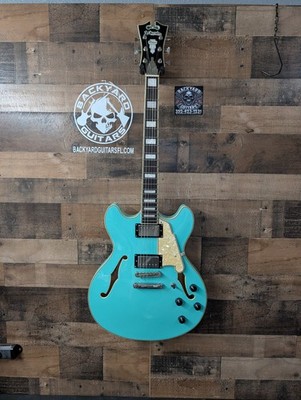 D'Angelico Premier  DC Electric Guitar - Sky Blue with Stopbar Tailpiece