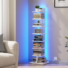 Narrow Bookshelf 8-Tier Bookcase W/ LED Lights Spine Book Shelf Small Space