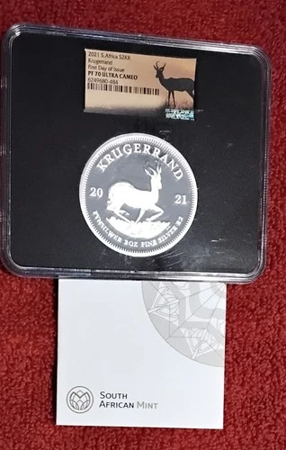 2021 2 OZ SILVER PROOF SOUTH AFRICA KRUGERRAND FDOI NGC 70 ULTRA CAMEO