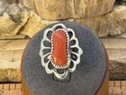 Vintage Native Navajo Sandcast Sterling Silver Coral Ring sz 7.75--844.26
