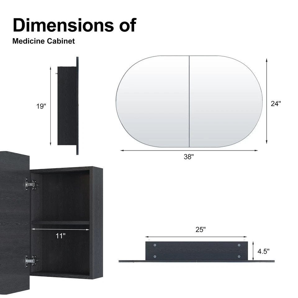 Botiquín Ovalado con Espejo Baño Espejo Mueble con 5 Almacenaje, 2 Puertas Foto 2 de 4