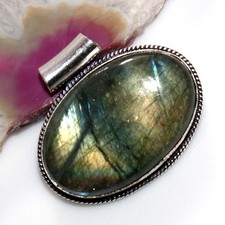 Chunky Fiery Labradorite 925 Silver Plated Pendant 1.4