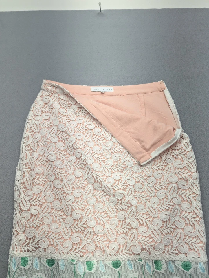 Falda Mujer Encaje Rosa Sin Fin Rosa Verde Talla Mediana Lateral Cremallera Forrada Foto 3 de 4