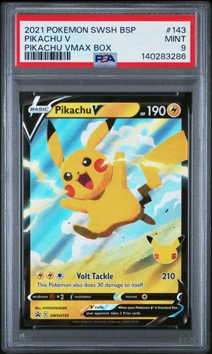 2021 POKEMON SWSH BLACK STAR PROMO PIKACHU VMAX BOX #143 PIKACHU V PSA 9