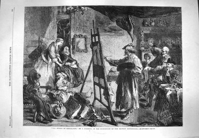 Original alter antiker Druck 1861 Studio Rembrandt Kunst Gemälde Staffelei viktorianisch