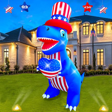 8 Ft Inflatable Dinosaur with Heart LED Light for 4th of July Decor